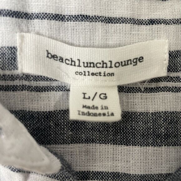 Women's Beach Lunch Lounge Top Size Large Blue/White Striped Cotton/Linen Blend - Picture 5 of 7